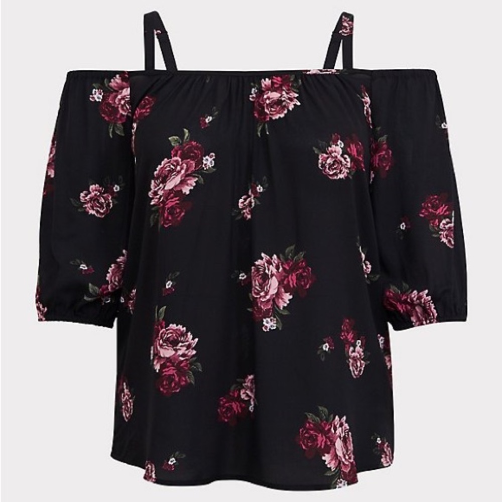 Torrid black floral Georgette Cold Shoulder Blouse. Plus size 3 New without tags